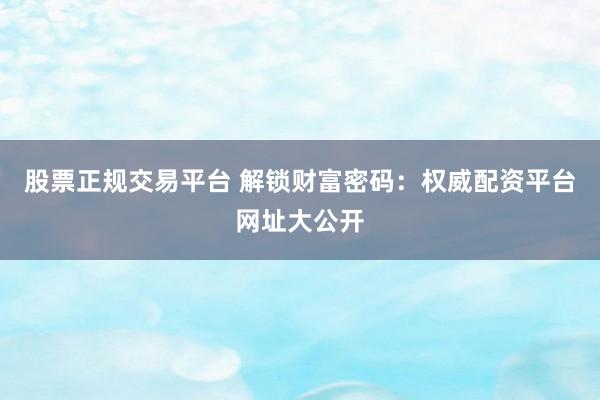 股票正规交易平台 解锁财富密码：权威配资平台网址大公开