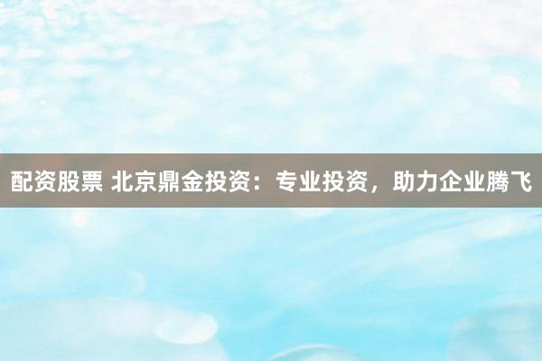 配资股票 北京鼎金投资：专业投资，助力企业腾飞