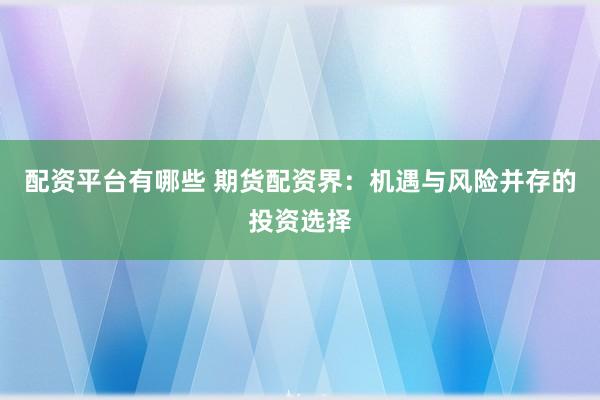 配资平台有哪些 期货配资界：机遇与风险并存的投资选择