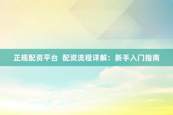 正规配资平台  配资流程详解：新手入门指南