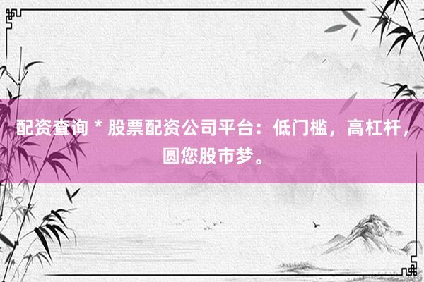 配资查询 * 股票配资公司平台：低门槛，高杠杆，圆您股市梦。