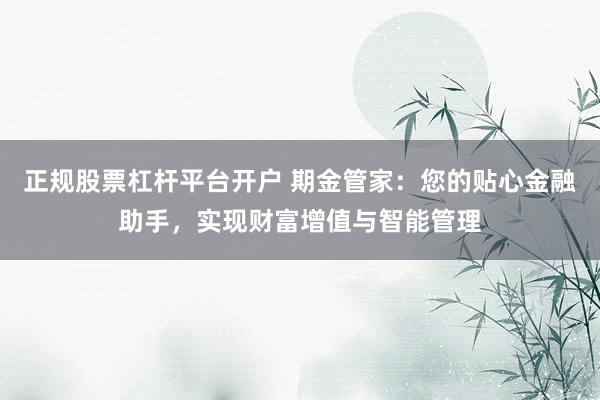 正规股票杠杆平台开户 期金管家：您的贴心金融助手，实现财富增值与智能管理