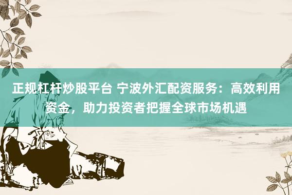 正规杠杆炒股平台 宁波外汇配资服务：高效利用资金，助力投资者把握全球市场机遇