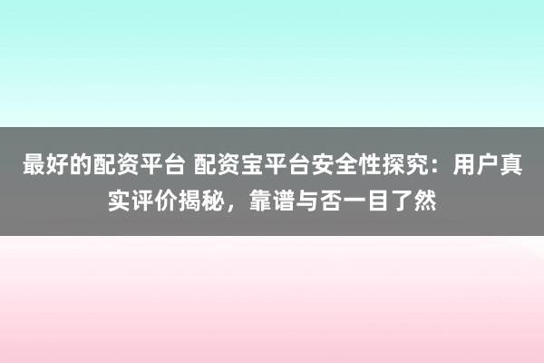 最好的配资平台 配资宝平台安全性探究：用户真实评价揭秘，靠谱与否一目了然