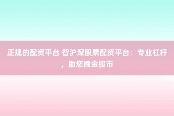 正规的配资平台 智沪深股票配资平台：专业杠杆，助您掘金股市