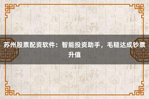 苏州股票配资软件：智能投资助手，毛糙达成钞票升值