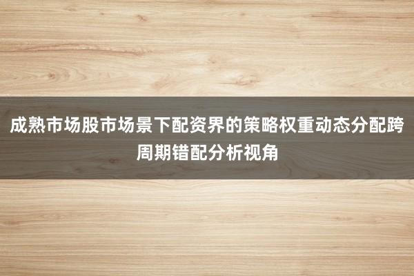 成熟市场股市场景下配资界的策略权重动态分配跨周期错配分析视角