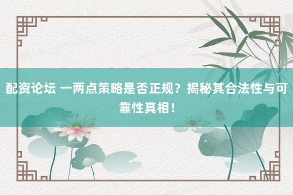 配资论坛 一两点策略是否正规？揭秘其合法性与可靠性真相！